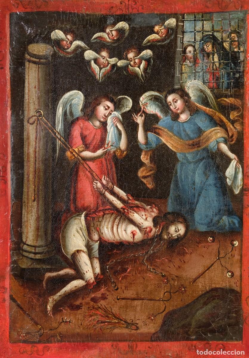 Arte: Atribuido a Antonio Vilca (Cuzco, 1778 - 1803) &Oacute;leo sobre lienzo Flagelaci&oacute;n de Jes&uacute;s