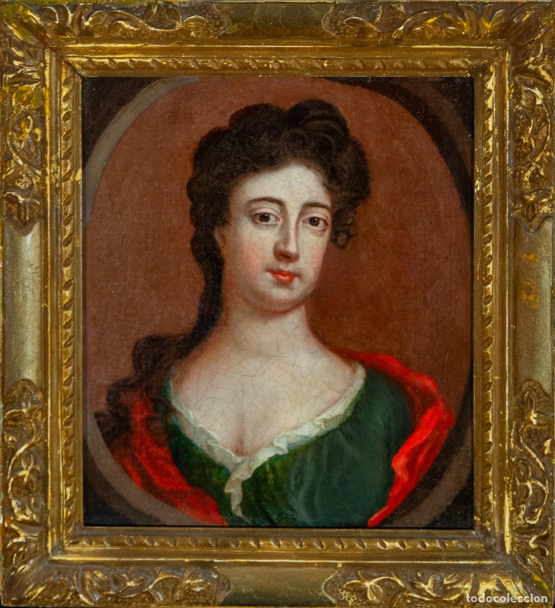 Arte: Retrato de dama escuela inglesa c.1690 &oacute;leo sobre lienzo marco antiguo