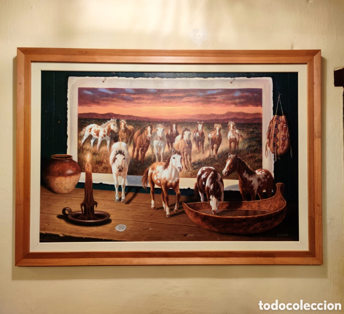 Arte: Cuadro Bo Newell New Frontier - caballos 90x60 cm c. 1990