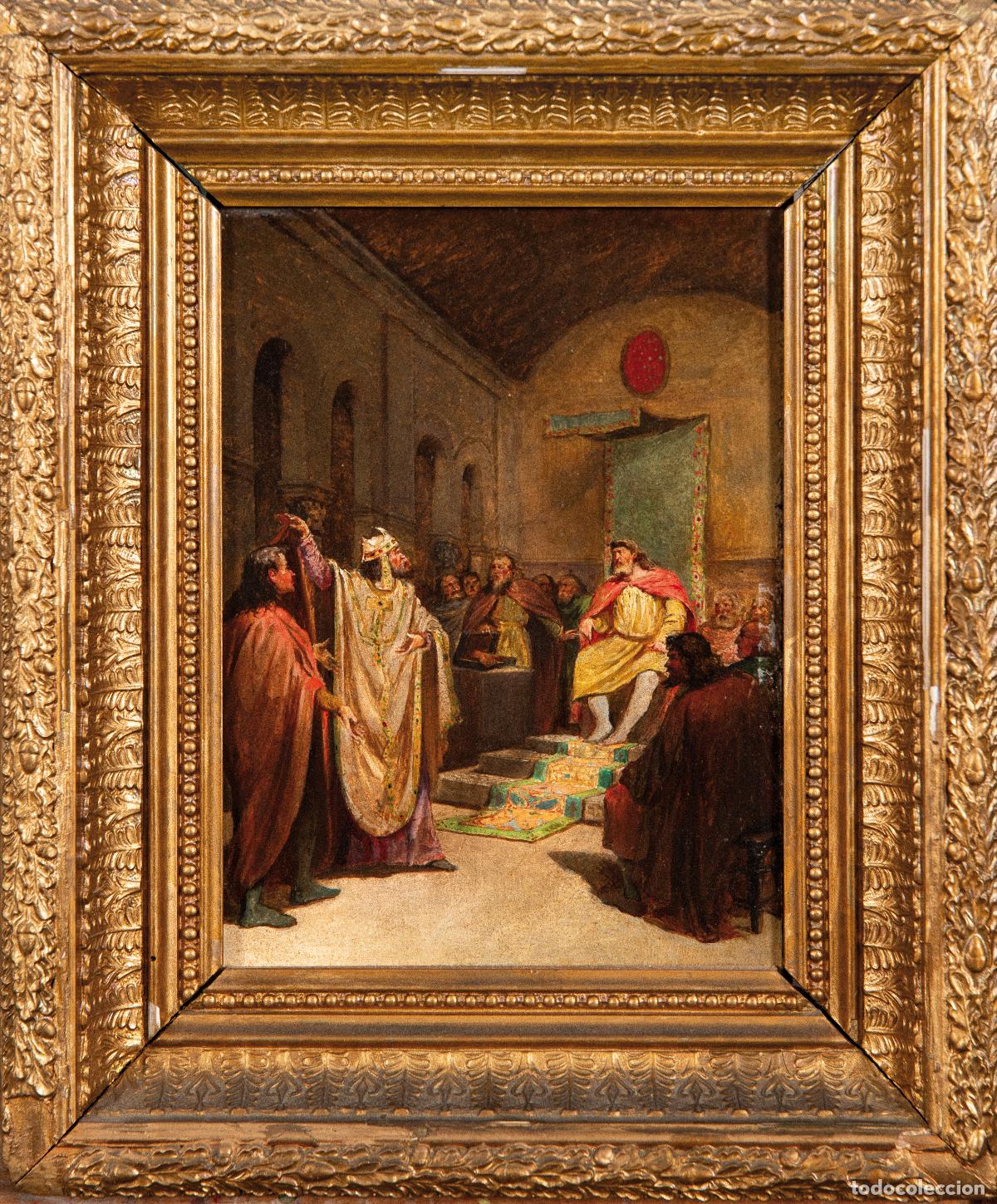 Arte: El sumo sacerdote ante el rey &oacute;leo sobre tabla escuela espa&ntilde;ola del siglo XIX