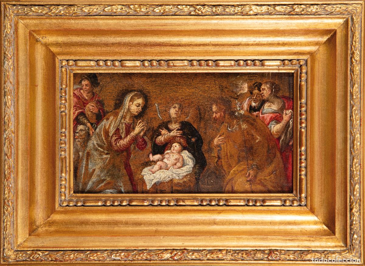Arte: Adoraci&oacute;n de los pastores &oacute;leo sobre tabla escuela flamenca del siglo XVII