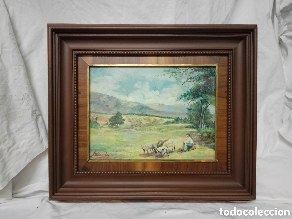Arte: &Oacute;leo sobre Lienzo - Paisaje de Ixtlahuaca (M&eacute;xico) con Escena Pastoral y Ovejas - Firmado LECERDA