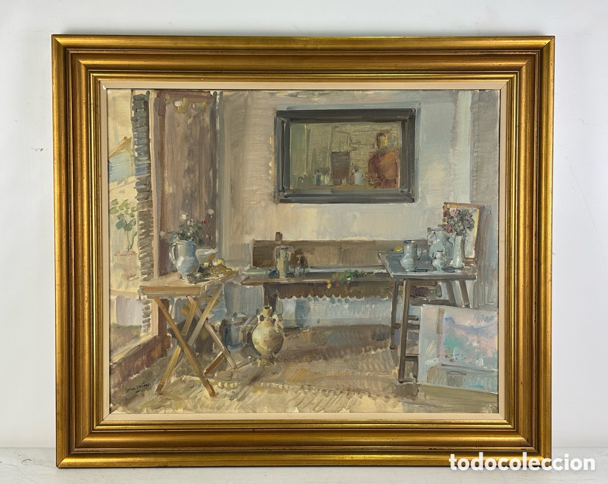 Arte: JULI&Aacute;N GRAU SANTOS (1937)- ESTUDIO DE PINTOR - 54 X 65 CM - OLEO LIENZO