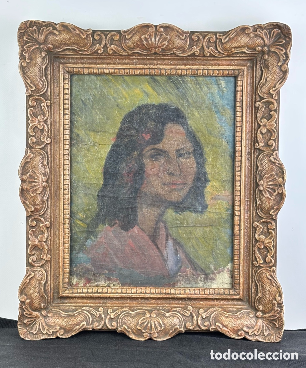 Arte: GITANA DE PERFIL- OLEO LIENZO - ESCUELA VASCA