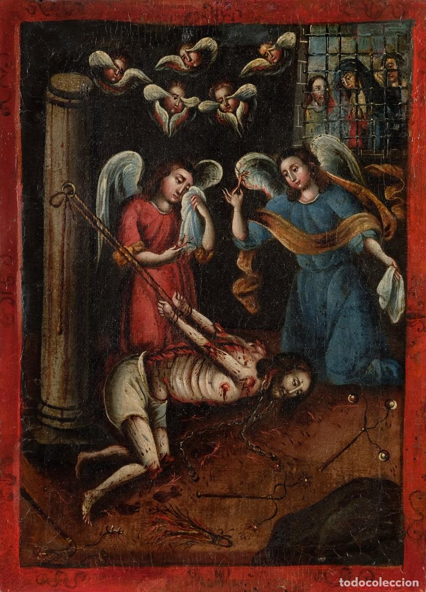 Arte: Atribuido a Antonio Vilca (Cuzco, 1778 - 1803) &Oacute;leo sobre lienzo Flagelaci&oacute;n de Jes&uacute;s