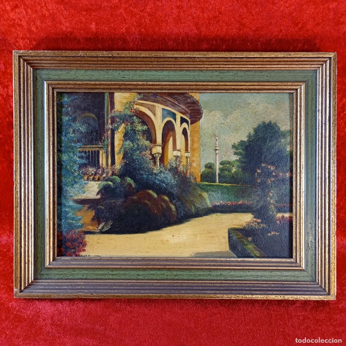 Arte: PINTURA AL &Oacute;LEO SOBRE LIENZO - PABELL&Oacute;N MUDEJAR DE SEVILLA - CALVET - 1934 - OBRA 20 X 29 CM
