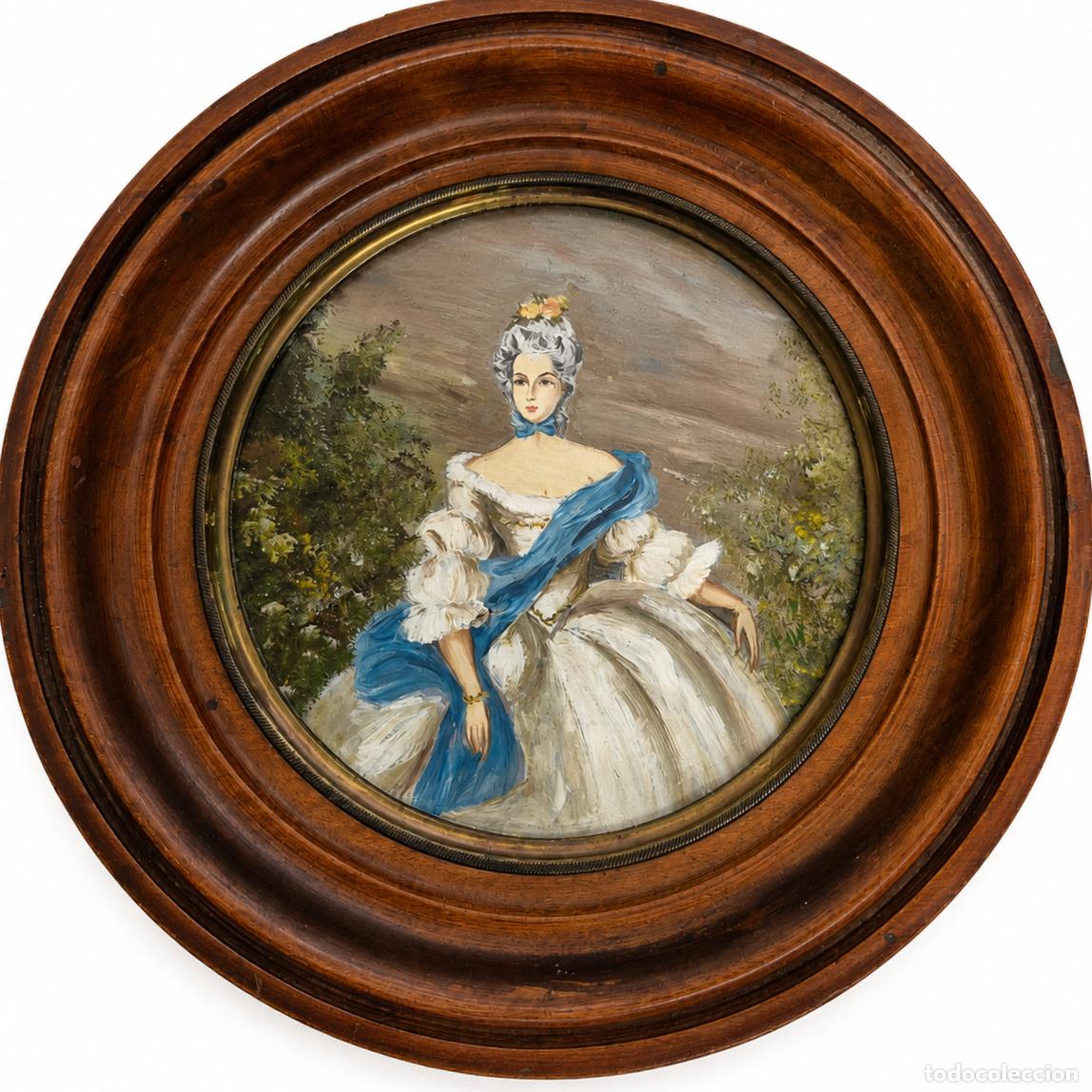 Arte: Retrato Miniatura Antiguo - Pintura al &Oacute;leo - Dama de la Nobleza - Grup Nonell