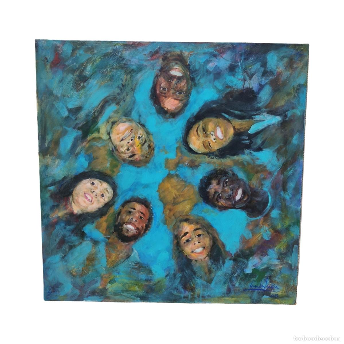 Kunst: &Oacute;leo sobre lienzo. Reflejo de rostros. Firmado. Landin Ysasia. 2008