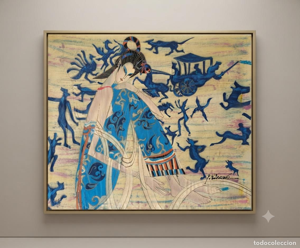 Arte: Pintura oriental. &Oacute;leo sobre lienzo. Firma ilegible