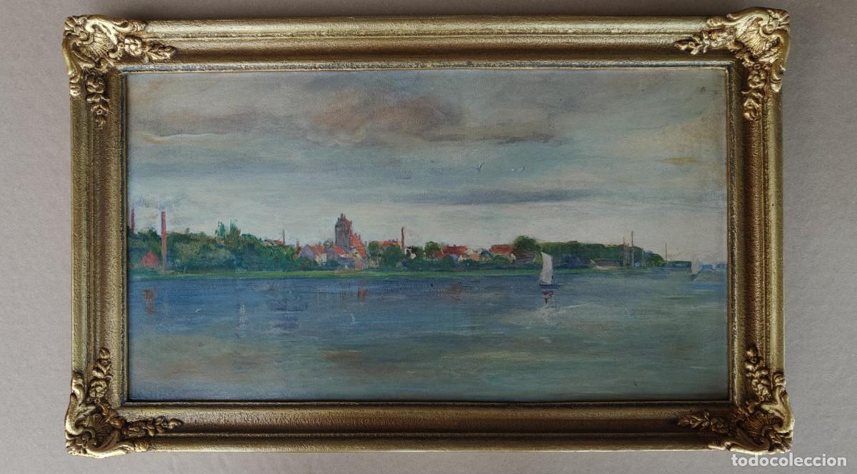 Arte: Margaret Wedel (1863-1936). Lago de Constanza, &oacute;leo, firmado a mano, 1889