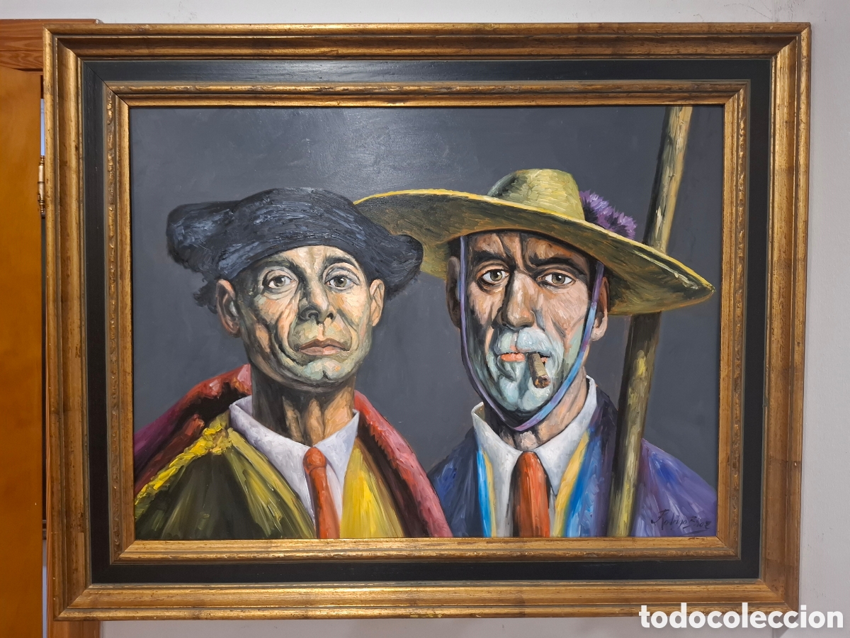 Arte: Oleo de R. Baez 99x78pareja de toreros