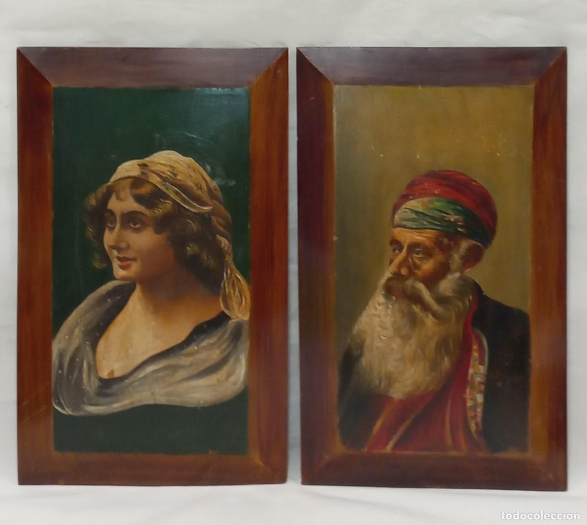 Arte: ANTIGUA PAREJA DE OLEOS SOBRE TABLA CON IMAGENES DE ZINGAROS , FECHADOS 1915 Y FIRMADOS J. DASI