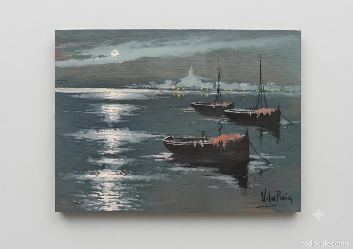 Kunst: Marina nocturna. &Oacute;leo sobre tablilla. Vila Puig