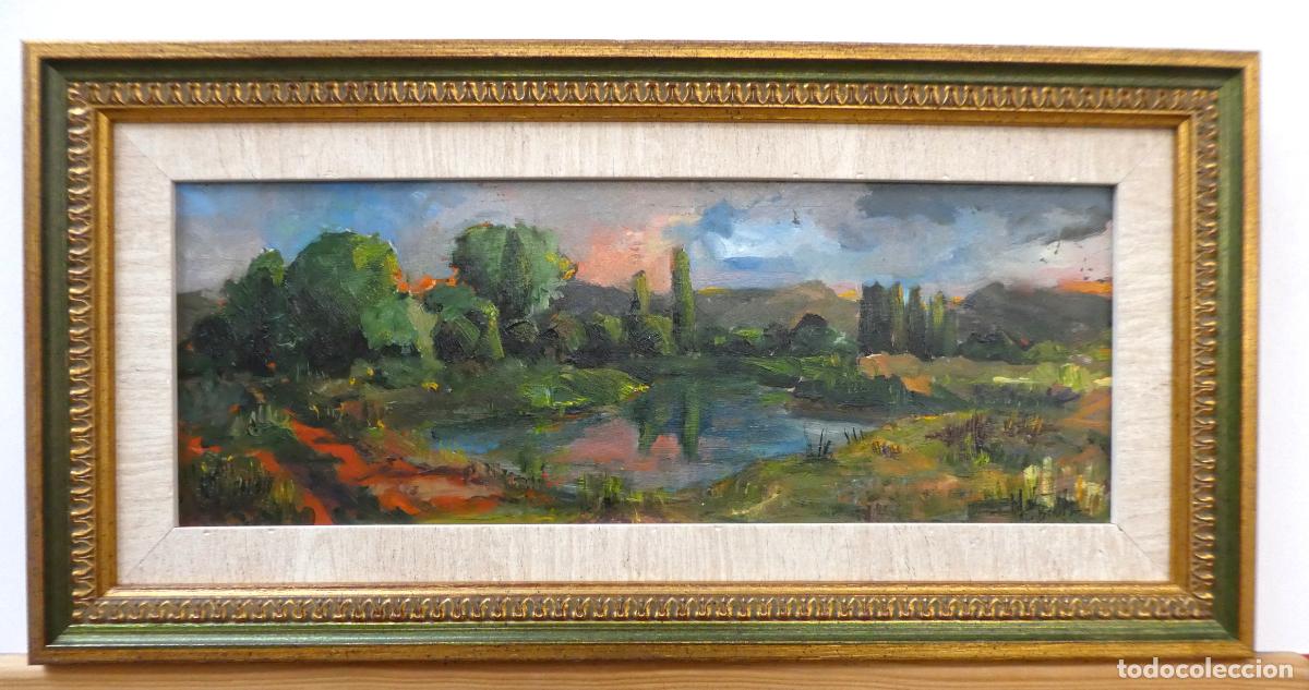 Arte: Bonito oleo con marco firmado, el oleo mide 41X16 cm y 51X26 cm con el marco
