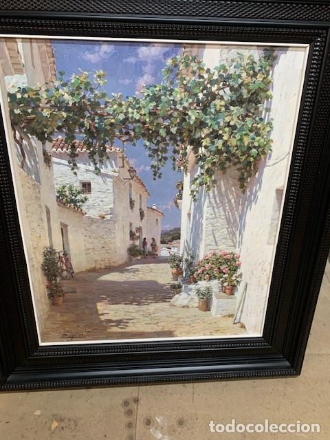 Arte: Oleo pintor Luis Zafrilla paisaje Pueblo Blanco calle Serrana
