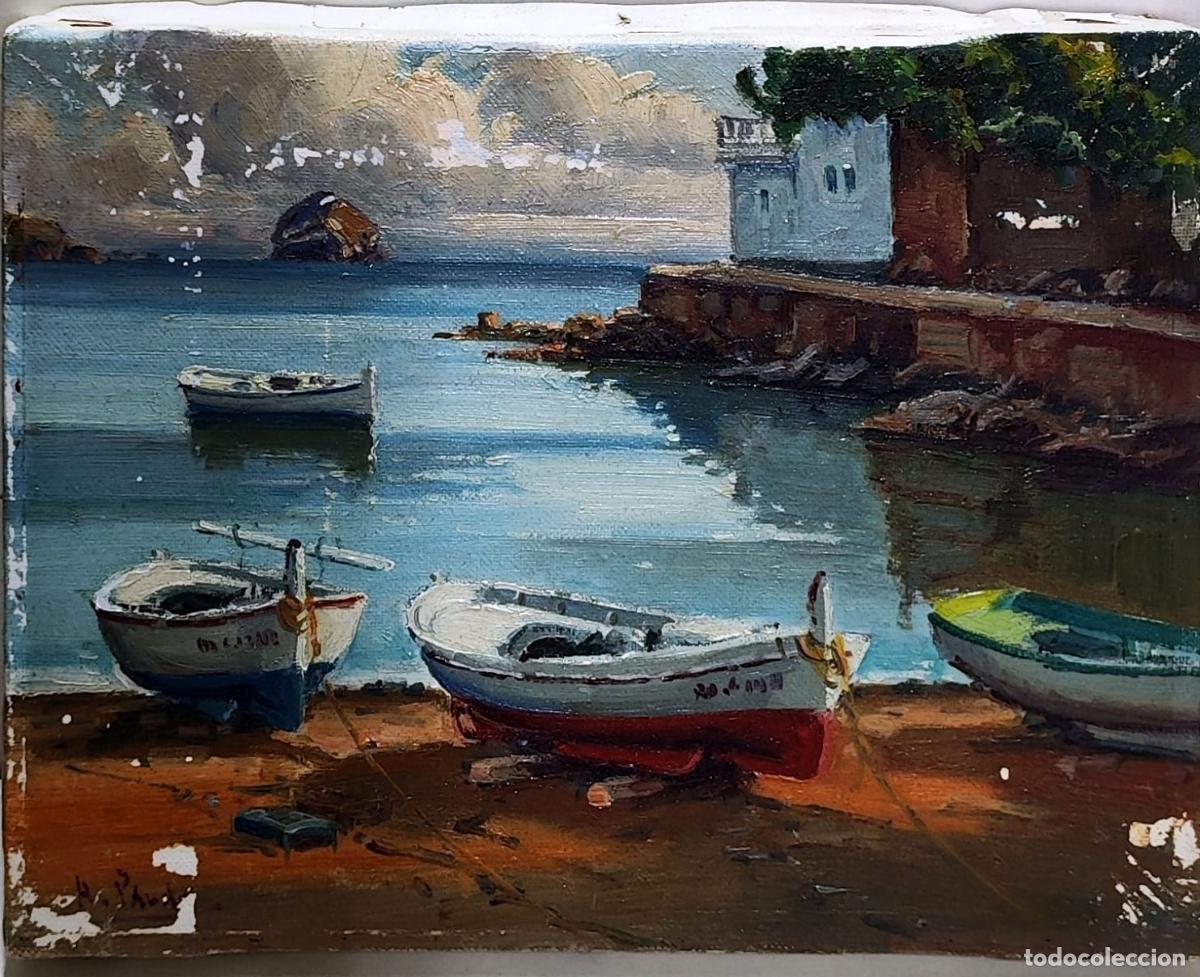 Arte: &Oacute;leo de Agust&iacute;n Pardo. Barcas en puerto. 27 x 22 cm