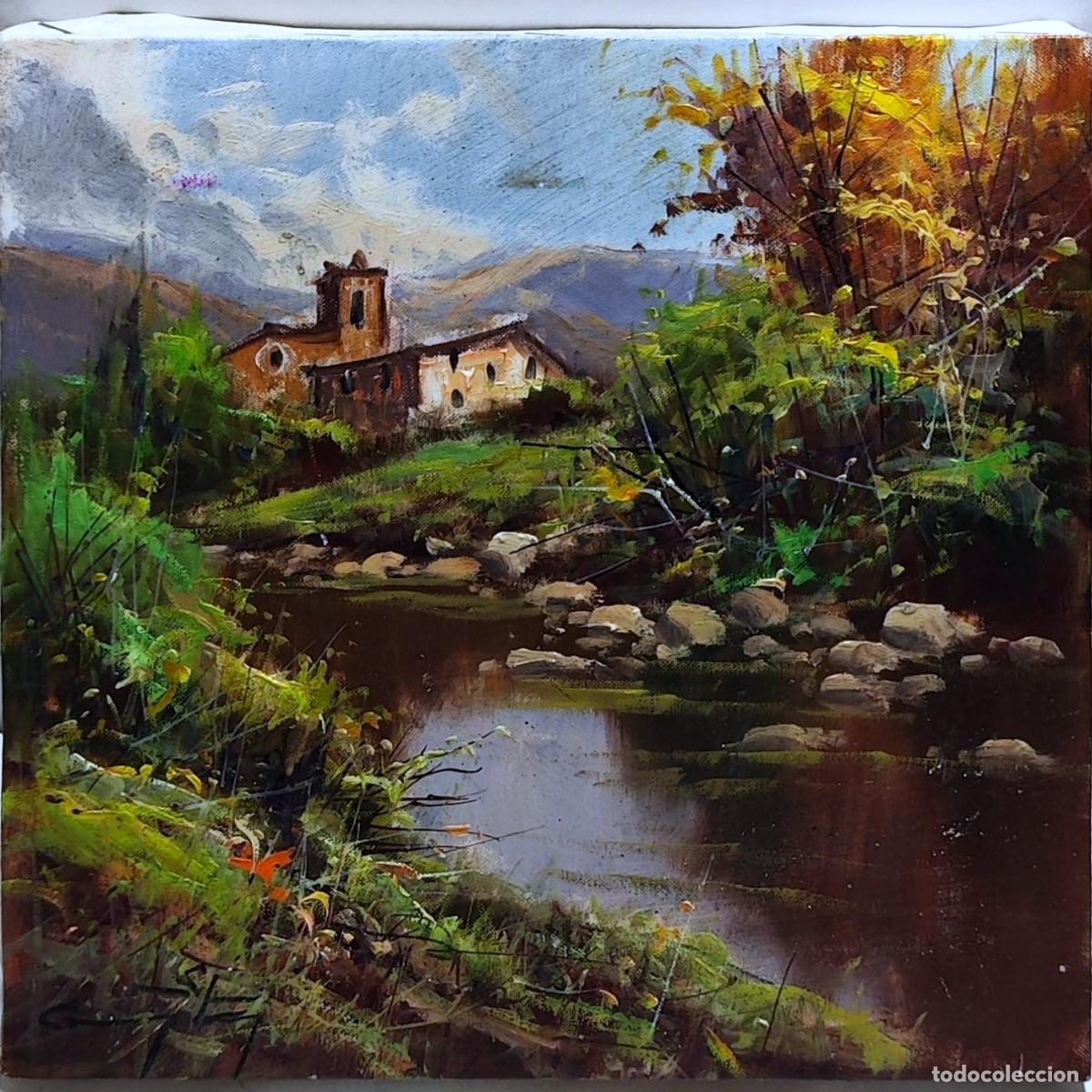 Arte: &Oacute;leo. Paisaje con ermita. Ricardo Soler Gonz&aacute;lez. 20x20 cm