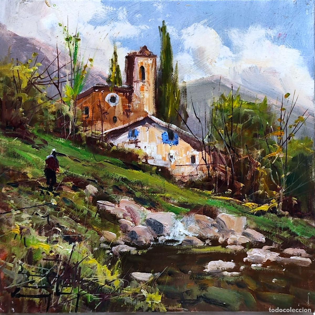 Arte: &Oacute;leo de Ricardo Soler Gonz&aacute;lez. Paisaje con ermita. 20 x 20 cm