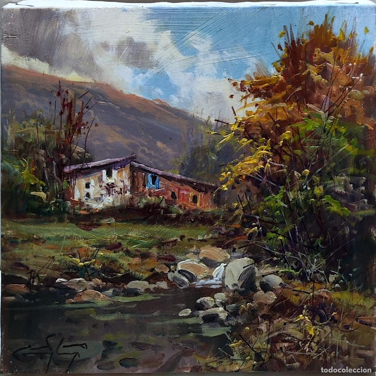 Arte: &Oacute;leo sobre lienzo. Paisaje rural. Ricardo Soler Gonz&aacute;lez. 20x20 cm