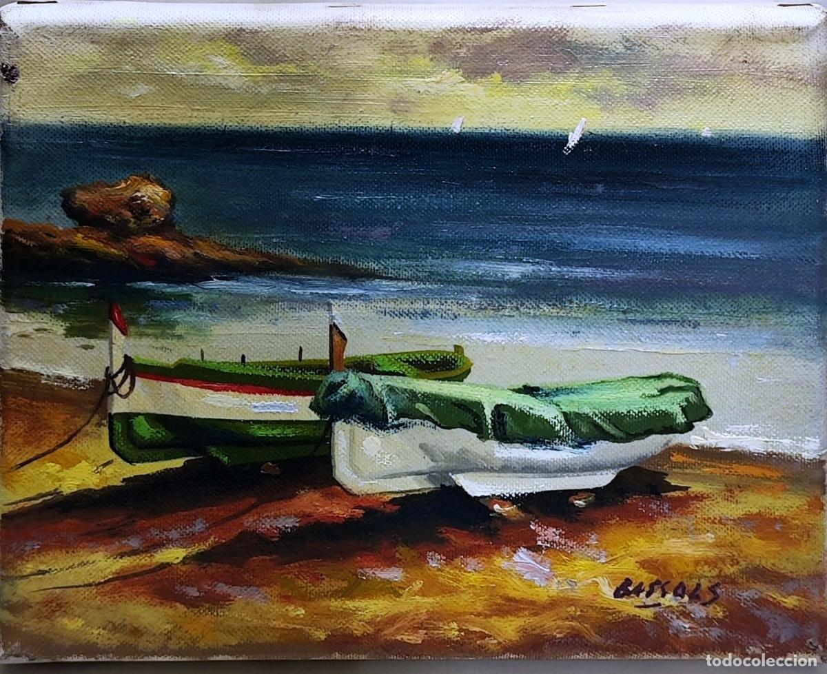 Arte: &Oacute;leo marinas barcas playa firmado GARCIA S
