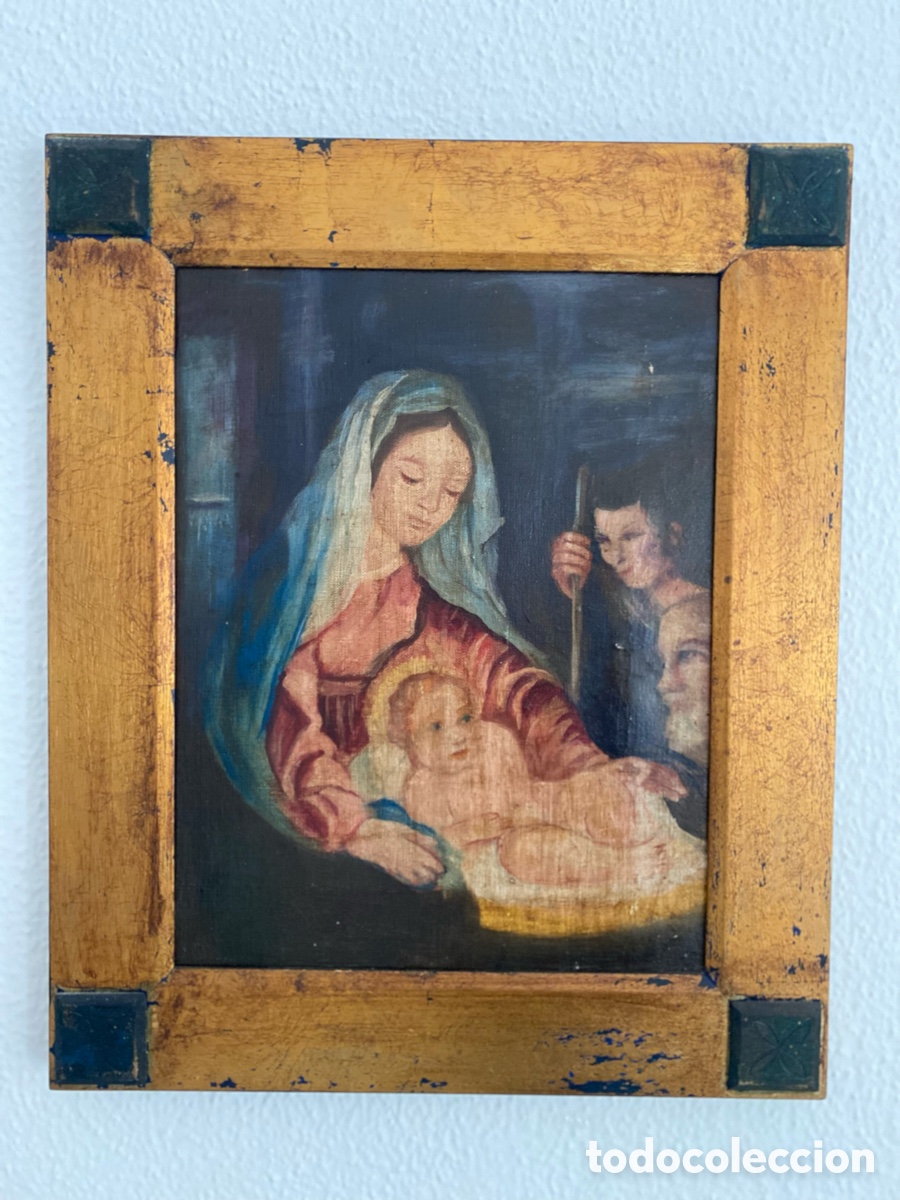 Arte: Oleo antiguo XIX virgen con ni&ntilde;o