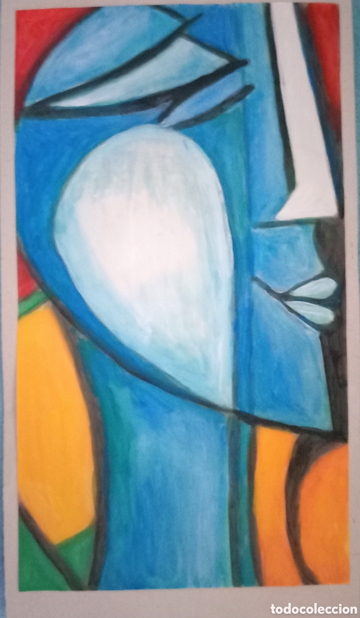 Arte: Original pintura cara abstracta (50) (t&eacute;cnica mixta) acuarela y acr&iacute;lico sobre papel cart&oacute;n doble...