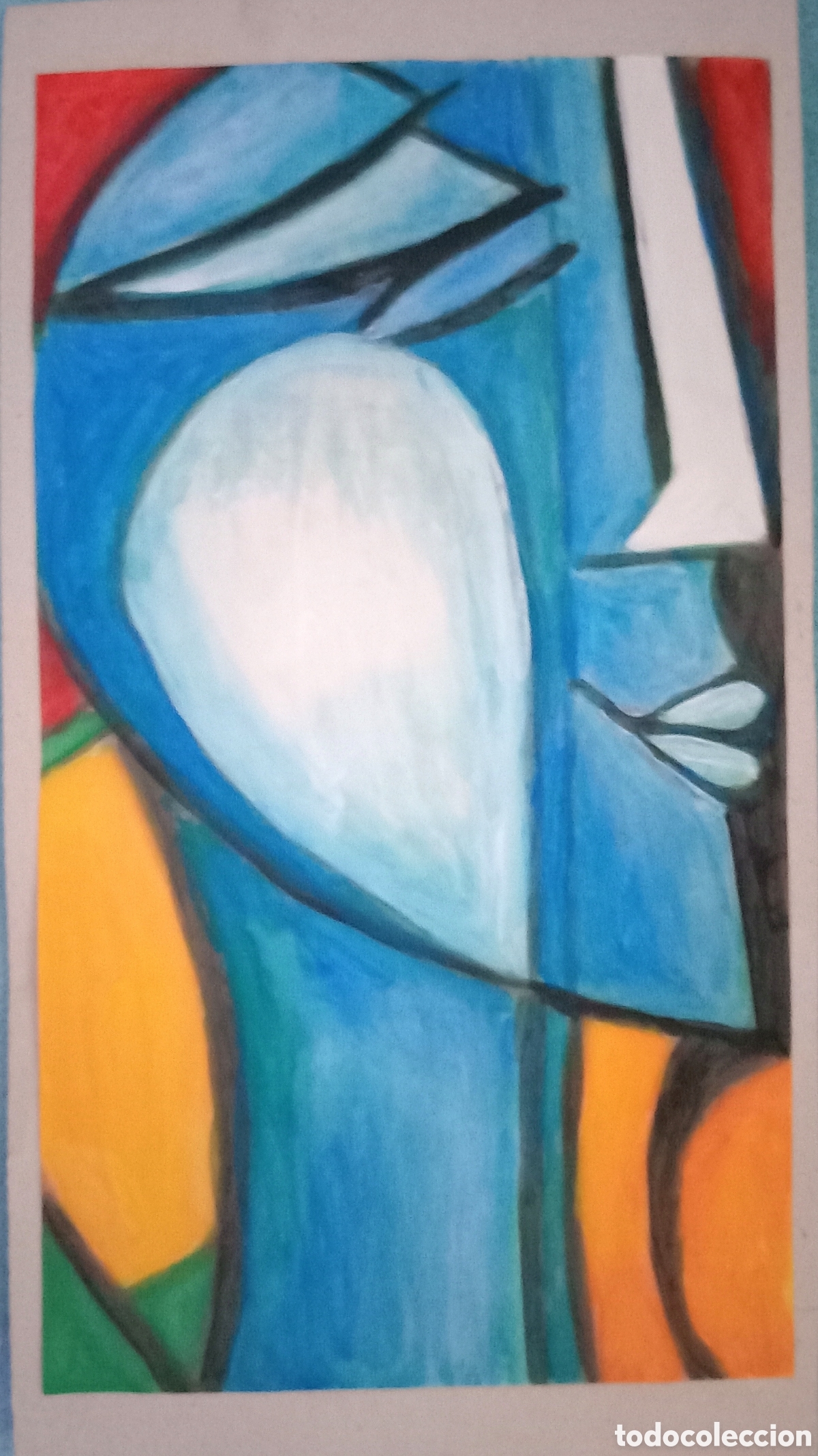 Arte: Original pintura cara abstracta (50) (t&eacute;cnica mixta) acuarela y acr&iacute;lico sobre papel cart&oacute;n doble...