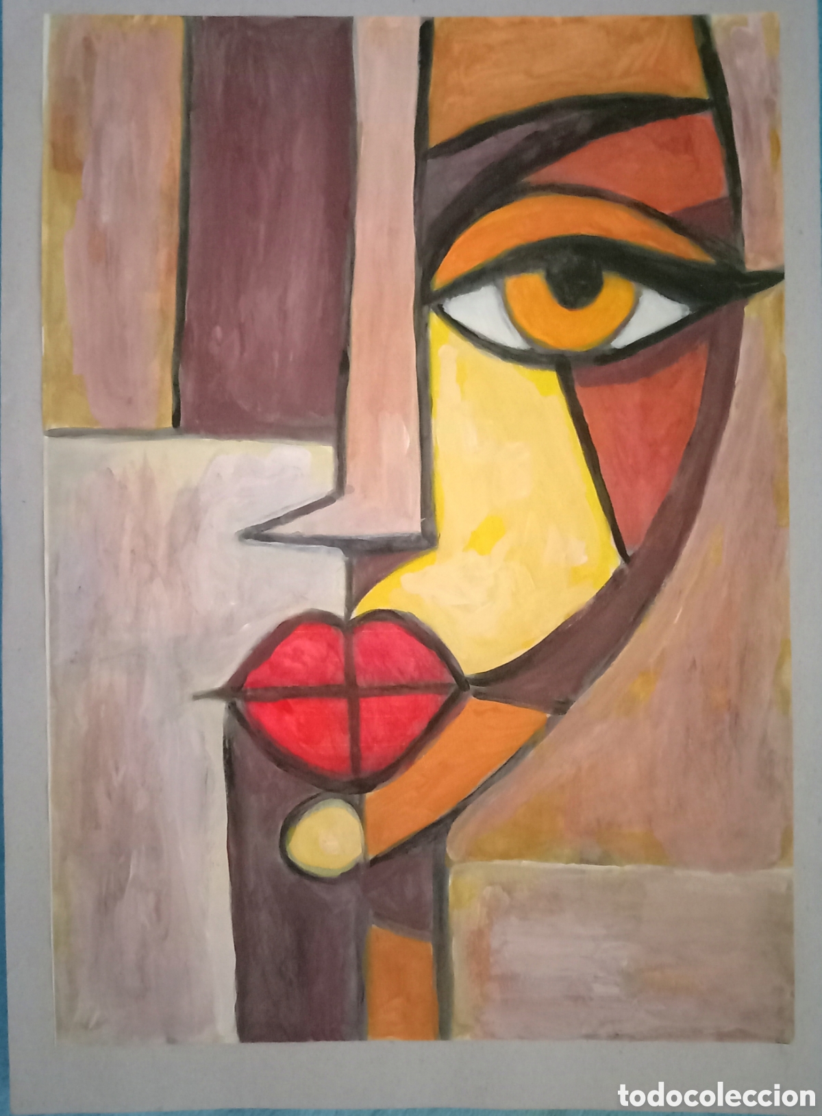 Art: Original pintura cara abstracta (52) (t&eacute;cnica mixta) acuarela y acr&iacute;lico sobre papel cart&oacute;n doble...
