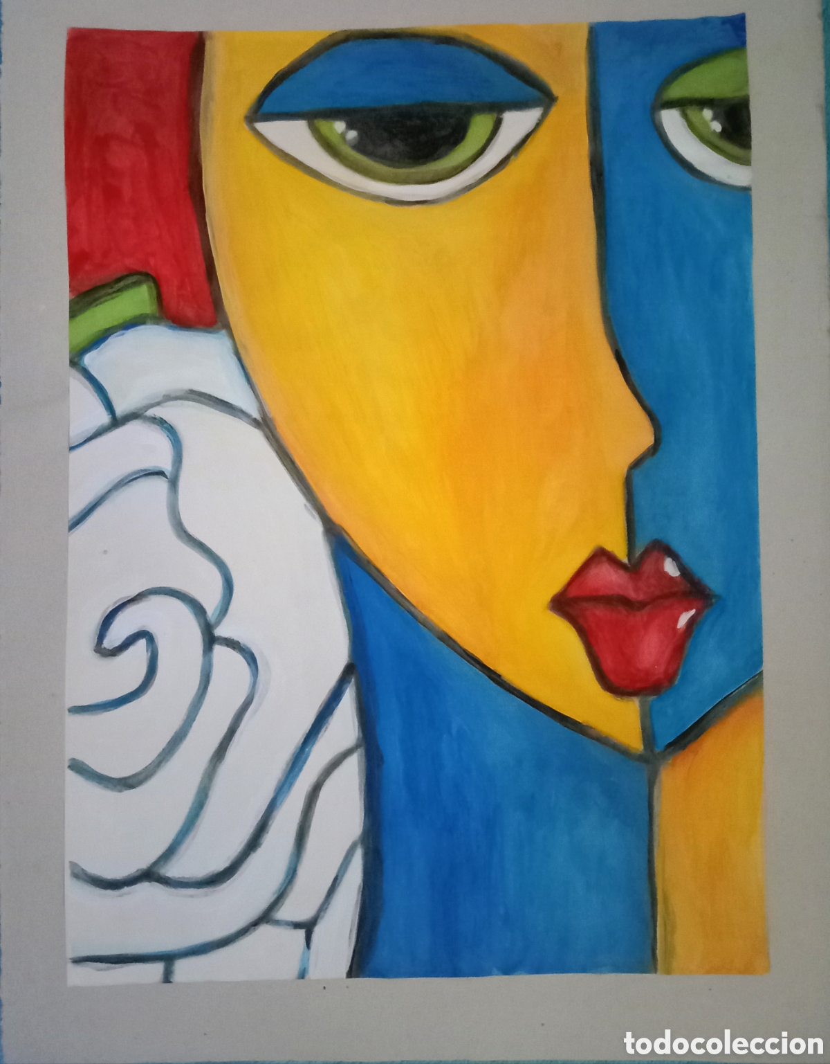 Arte: Original pintura cara abstracta (53) (t&eacute;cnica mixta) acuarela y acr&iacute;lico sobre papel cart&oacute;n doble...