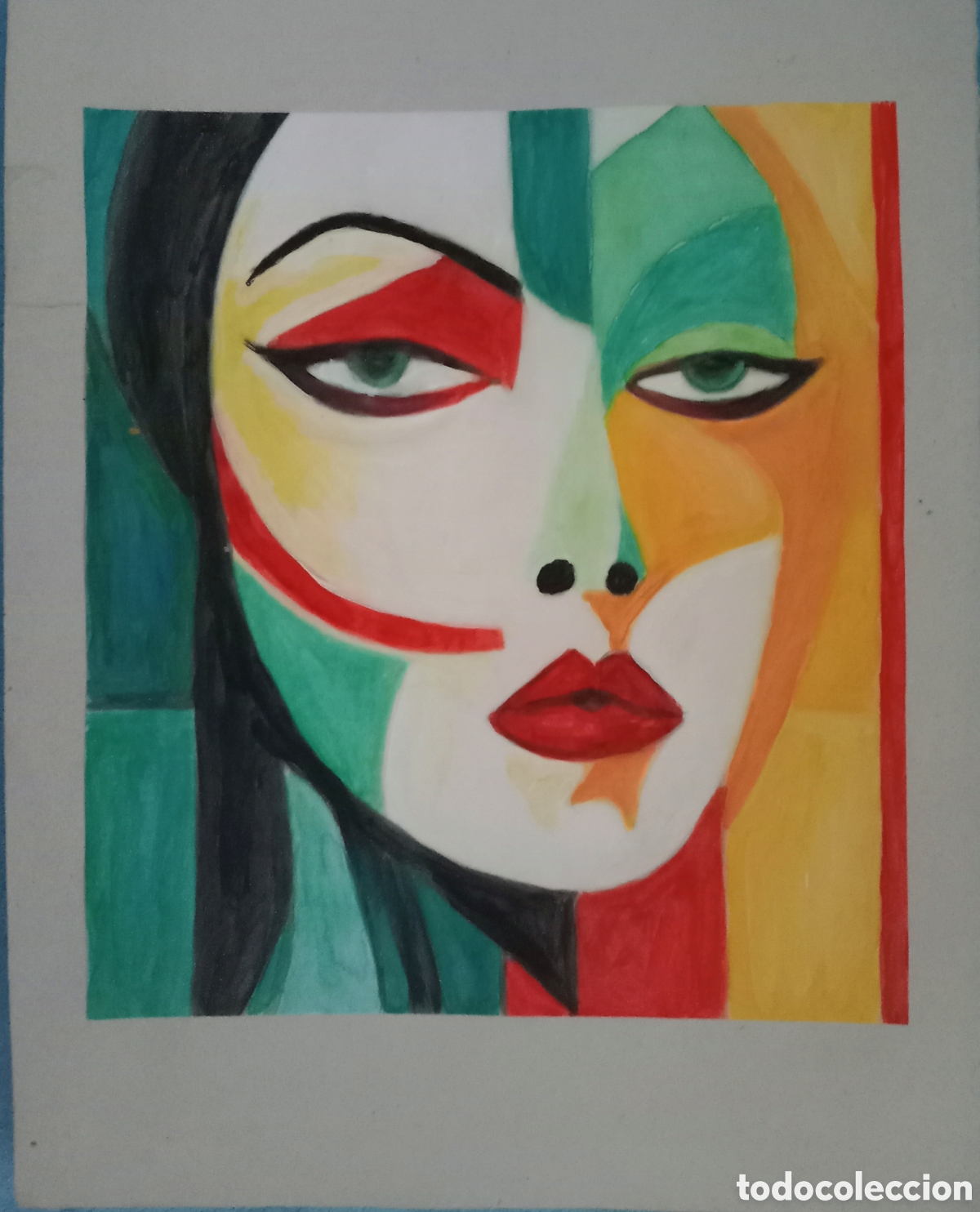 Arte: Original pintura cara abstracta (54) (t&eacute;cnica mixta) acuarela y acr&iacute;lico sobre papel cart&oacute;n doble...