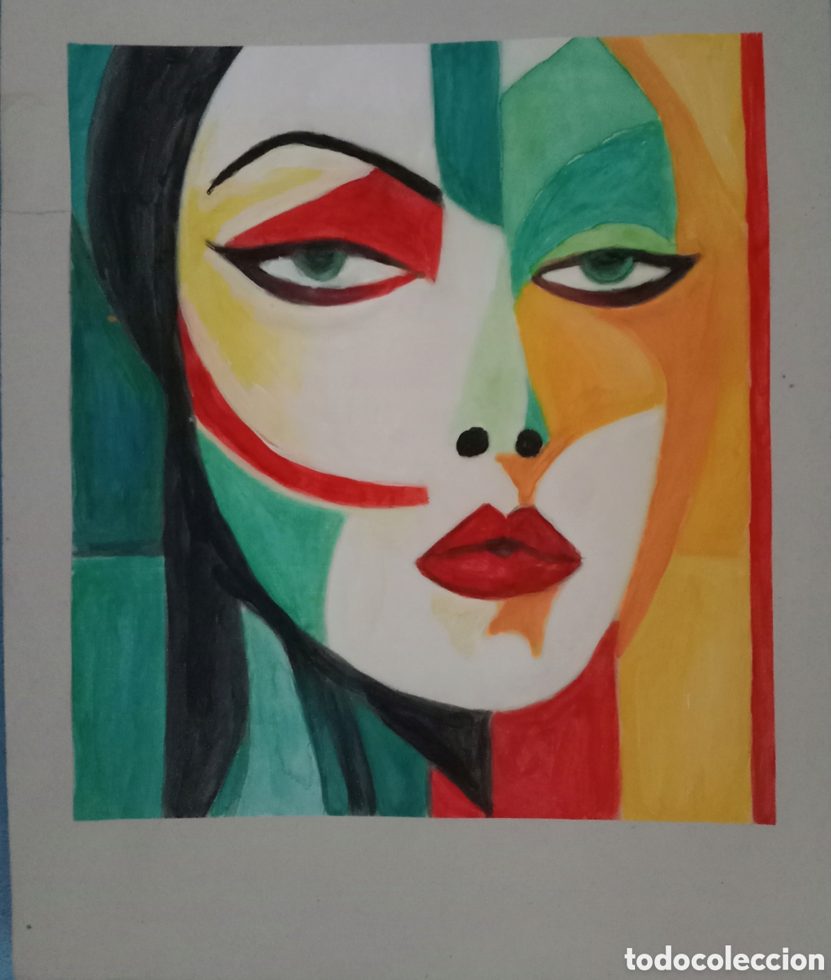 Arte: Original pintura cara abstracta (54) (t&eacute;cnica mixta) acuarela y acr&iacute;lico sobre papel cart&oacute;n doble...