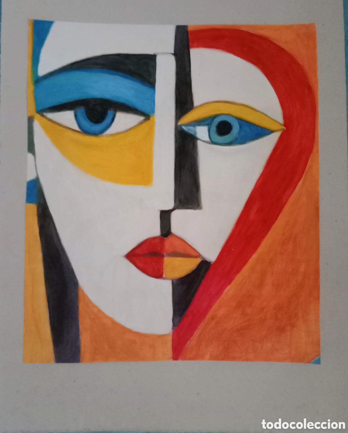 Arte: Original pintura cara abstracta (56) (t&eacute;cnica mixta) acuarela y acr&iacute;lico sobre papel cart&oacute;n doble...
