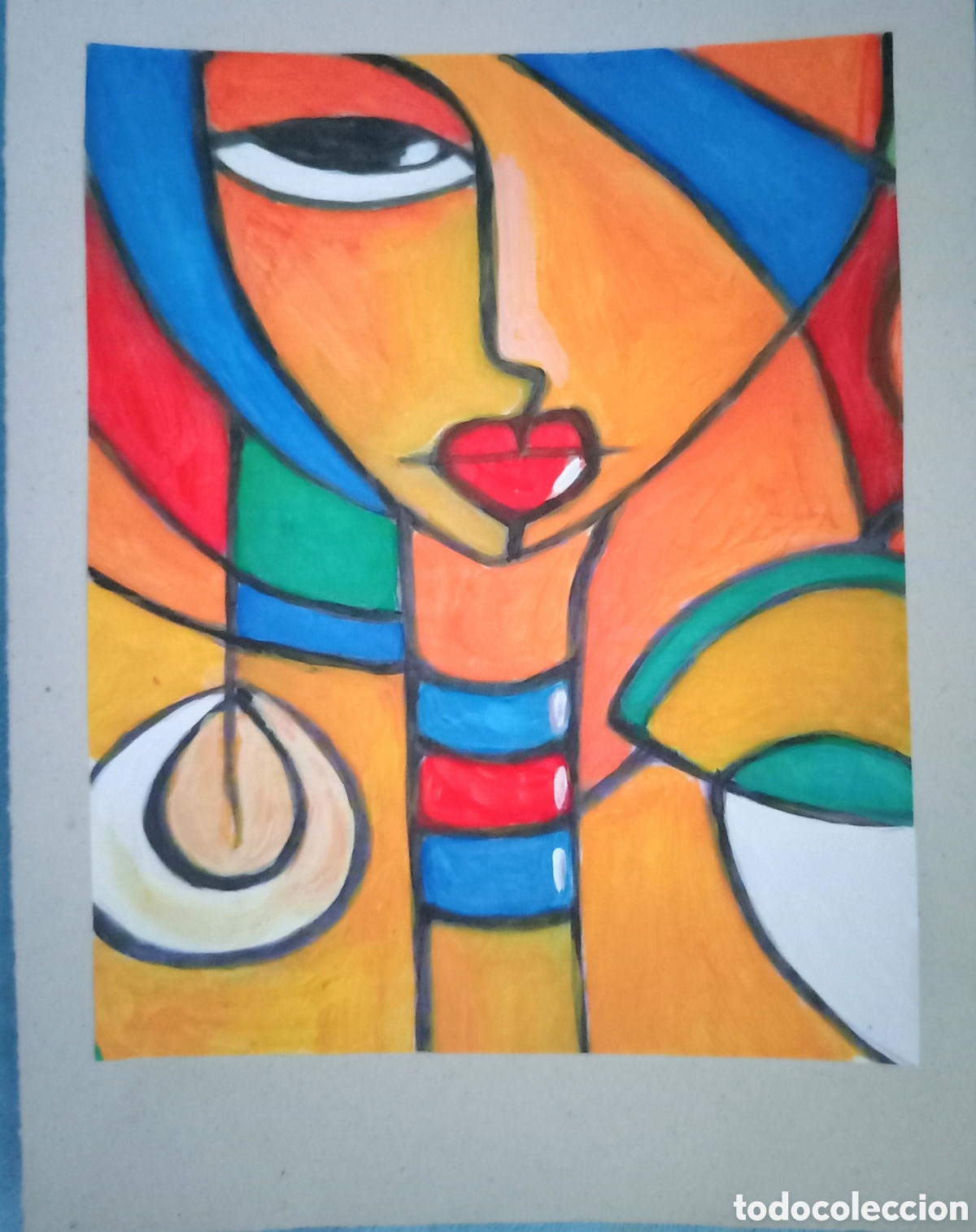 Arte: Original pintura cara abstracta (57) (t&eacute;cnica mixta) acuarela y acr&iacute;lico sobre papel cart&oacute;n doble...