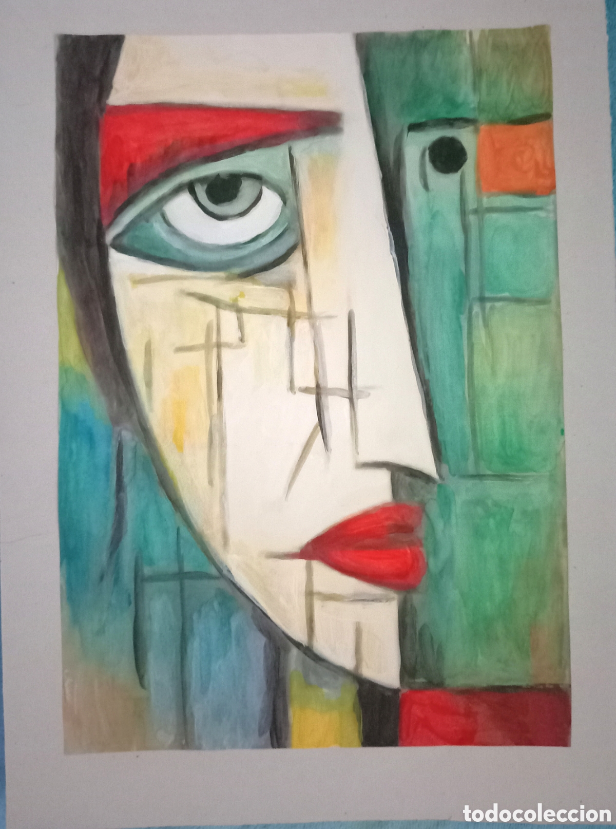 Arte: Original pintura cara abstracta (59) (t&eacute;cnica mixta) acuarela y acr&iacute;lico sobre papel cart&oacute;n doble...