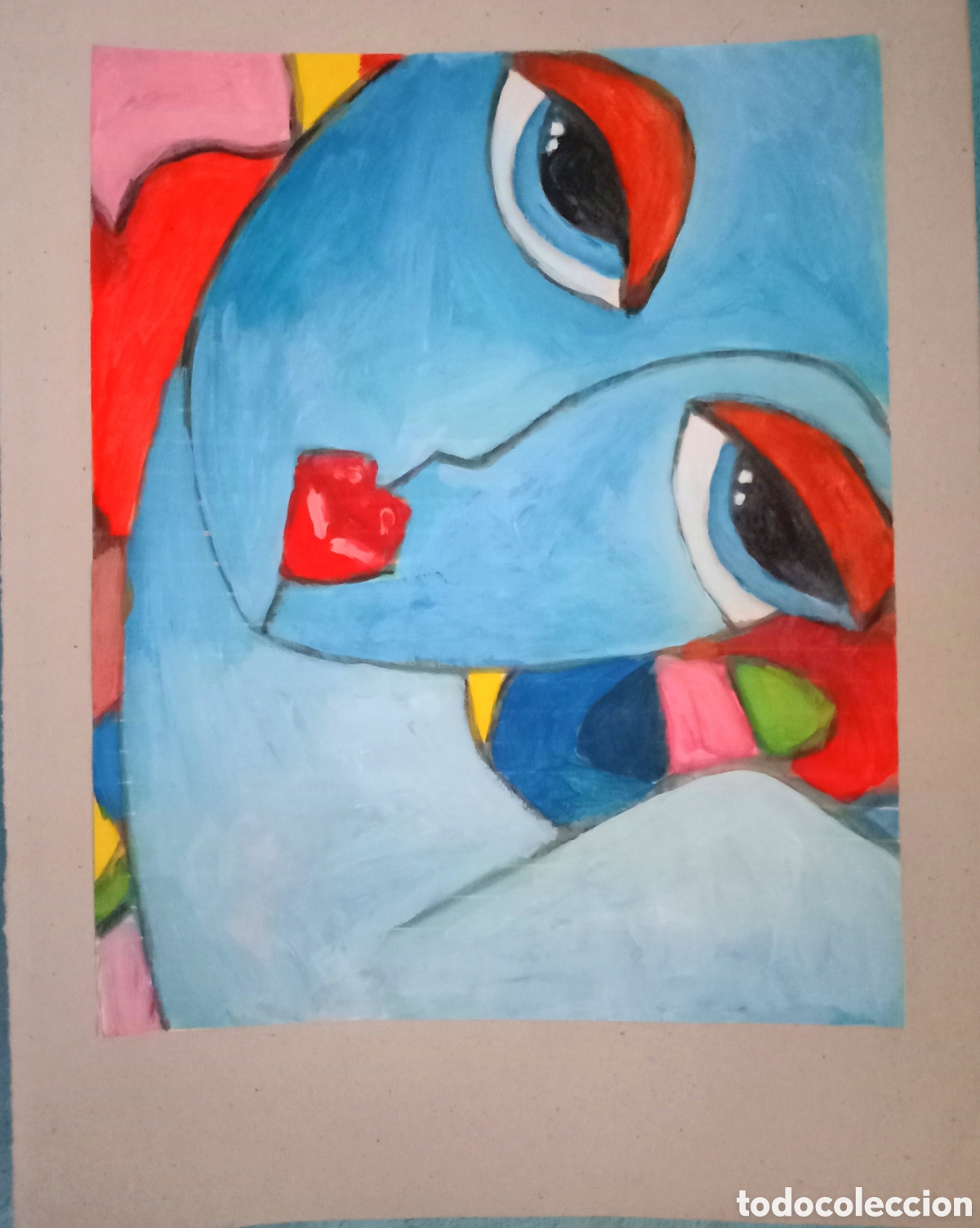 Arte: Original pintura cara abstracta (60) (t&eacute;cnica mixta) acuarela y acr&iacute;lico sobre papel cart&oacute;n doble...