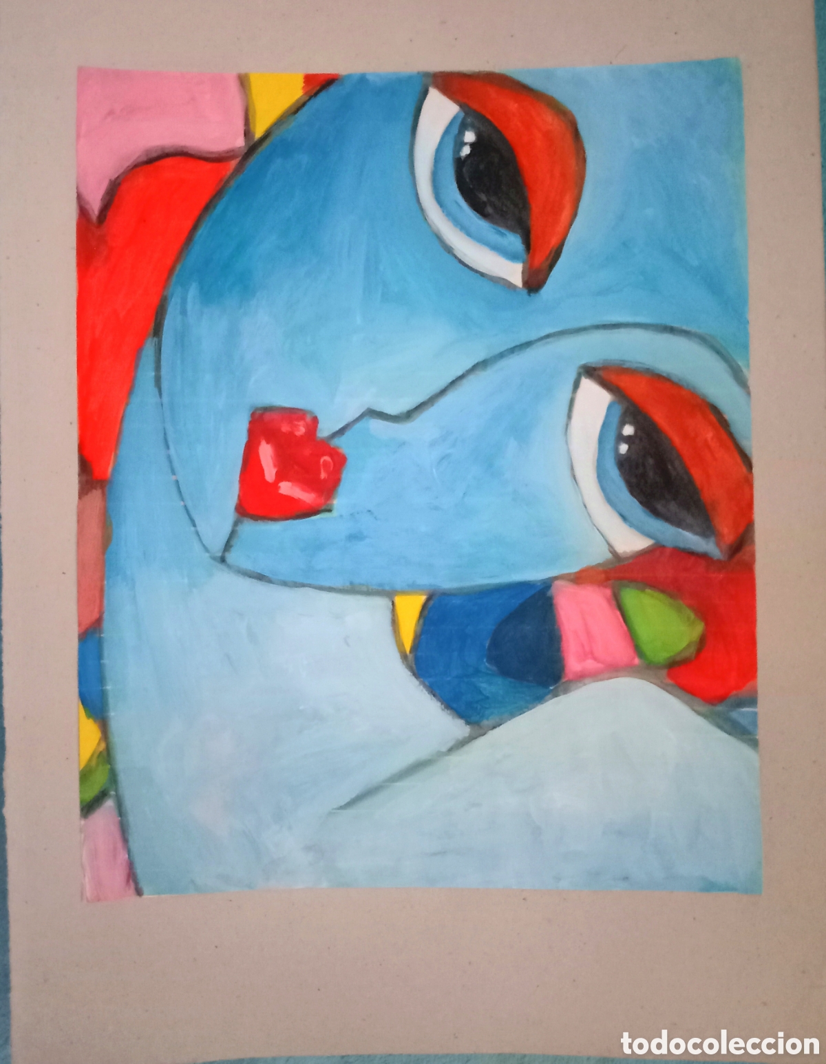 Arte: Original pintura cara abstracta (60) (t&eacute;cnica mixta) acuarela y acr&iacute;lico sobre papel cart&oacute;n doble...