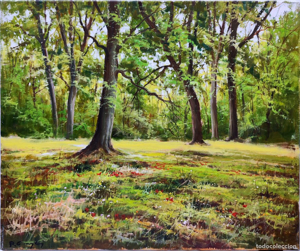 Arte: &Oacute;leo de paisaje forestal. Atribuido a Ricardo Gunyer. 55x46