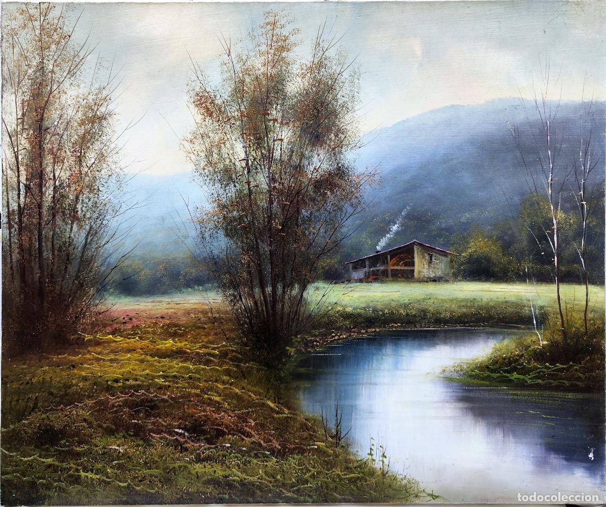 Arte: Paisaje con ermita y r&iacute;o. Atribuido a D&iacute;az de Cereo. 55 x 46 cm