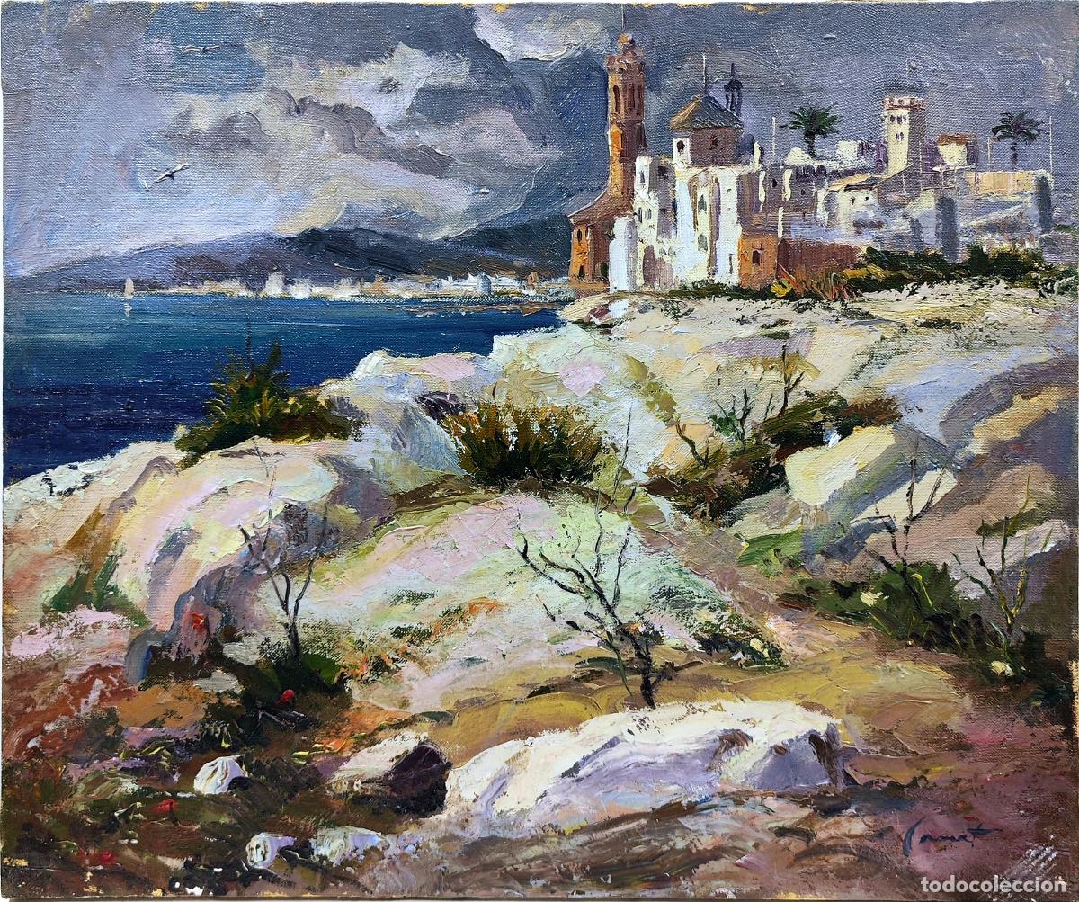 Arte: &Oacute;leo de Pep Canet. Paisaje mar&iacute;timo y arquitectura. 55x46 cm
