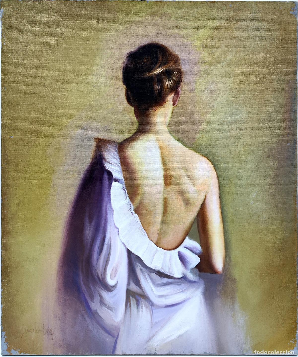 Arte: &Oacute;leo. Mujer de espaldas. Ernesto Gonz&aacute;lez Puig. 46x55 cm