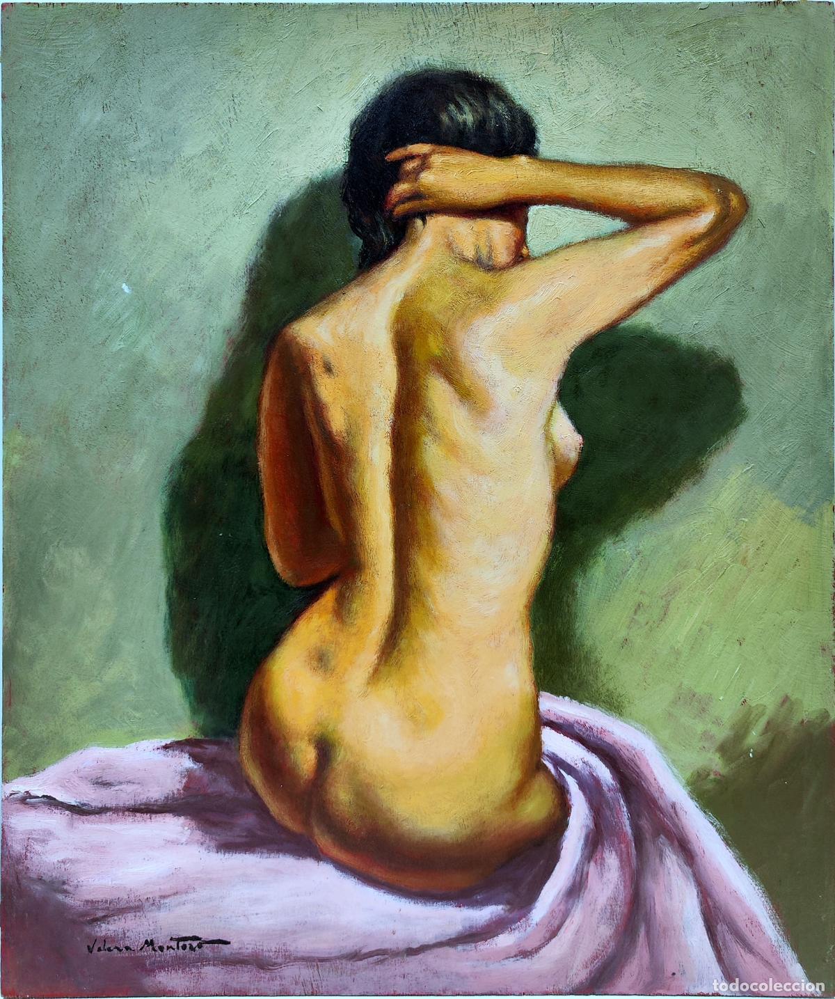 Arte: &Oacute;leo sobre lienzo. Nude de espaldas. Juan Valera Montero. 46x55 cm