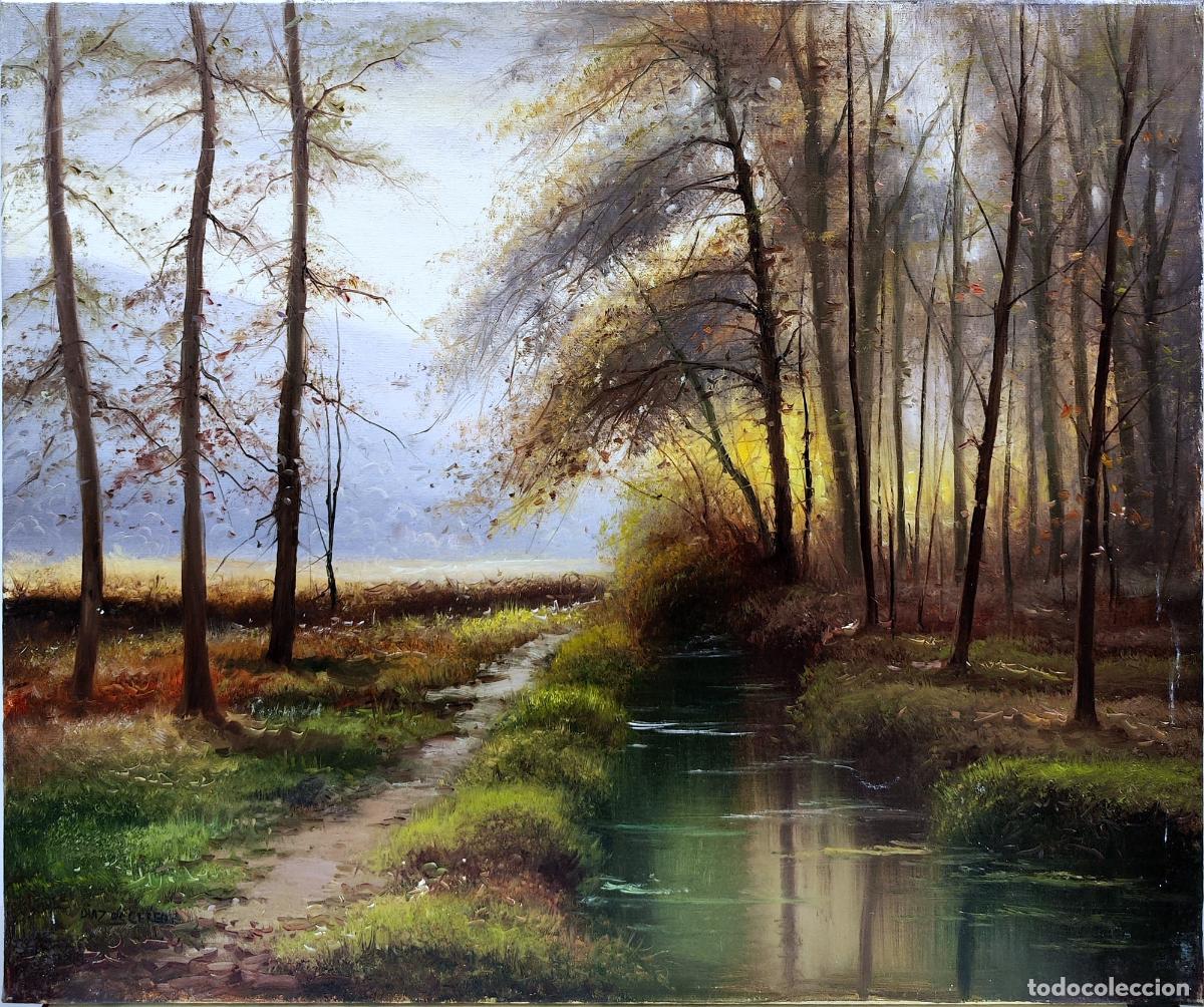 Arte: &Oacute;leo de paisaje forestal de D&iacute;az de Cereo. 55 x 46 cm