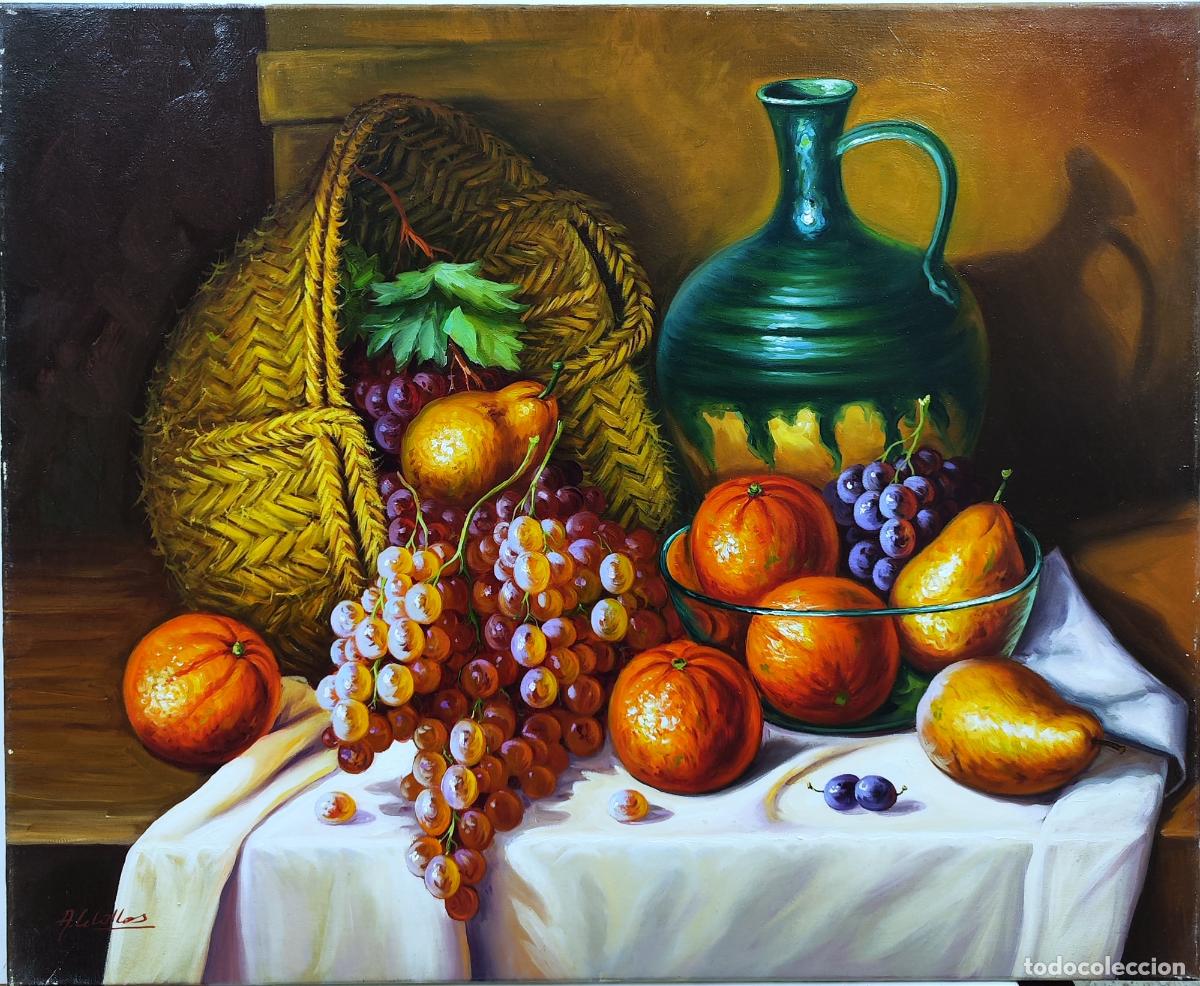 Arte: &Oacute;leo de Anselmo Ceballos. Bodeg&oacute;n con frutas y jarra. 73x60 cm