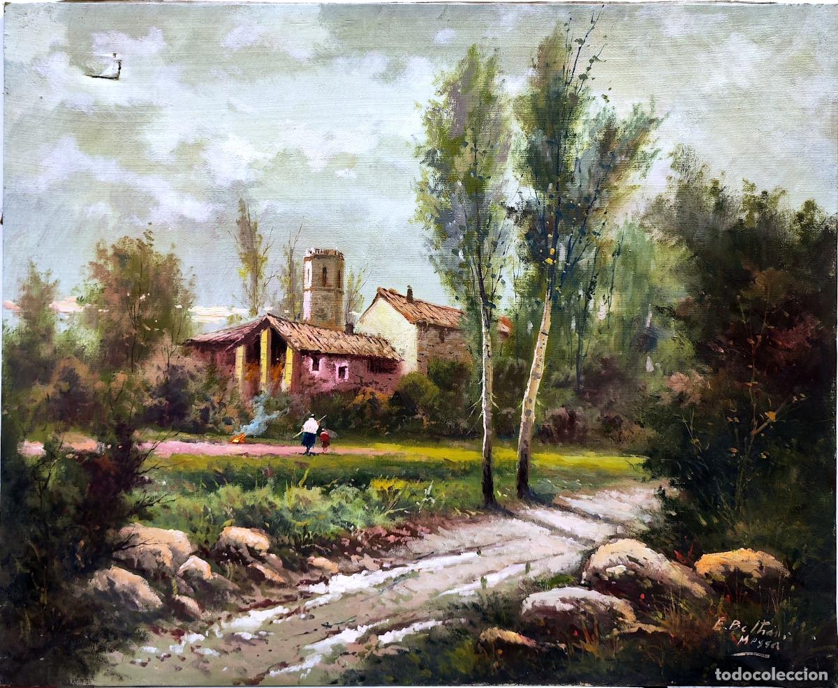 Arte: &Oacute;leo de Enric Beltr&aacute;n Messa. Paisaje rural con ermita. 73x60