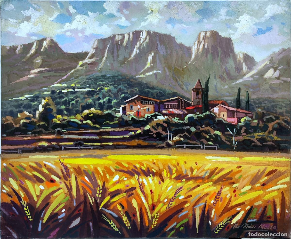 Arte: &Oacute;leo de Enric Beltr&aacute;n Messa. Paisaje con trigo y monta&ntilde;a. 73x60 cm