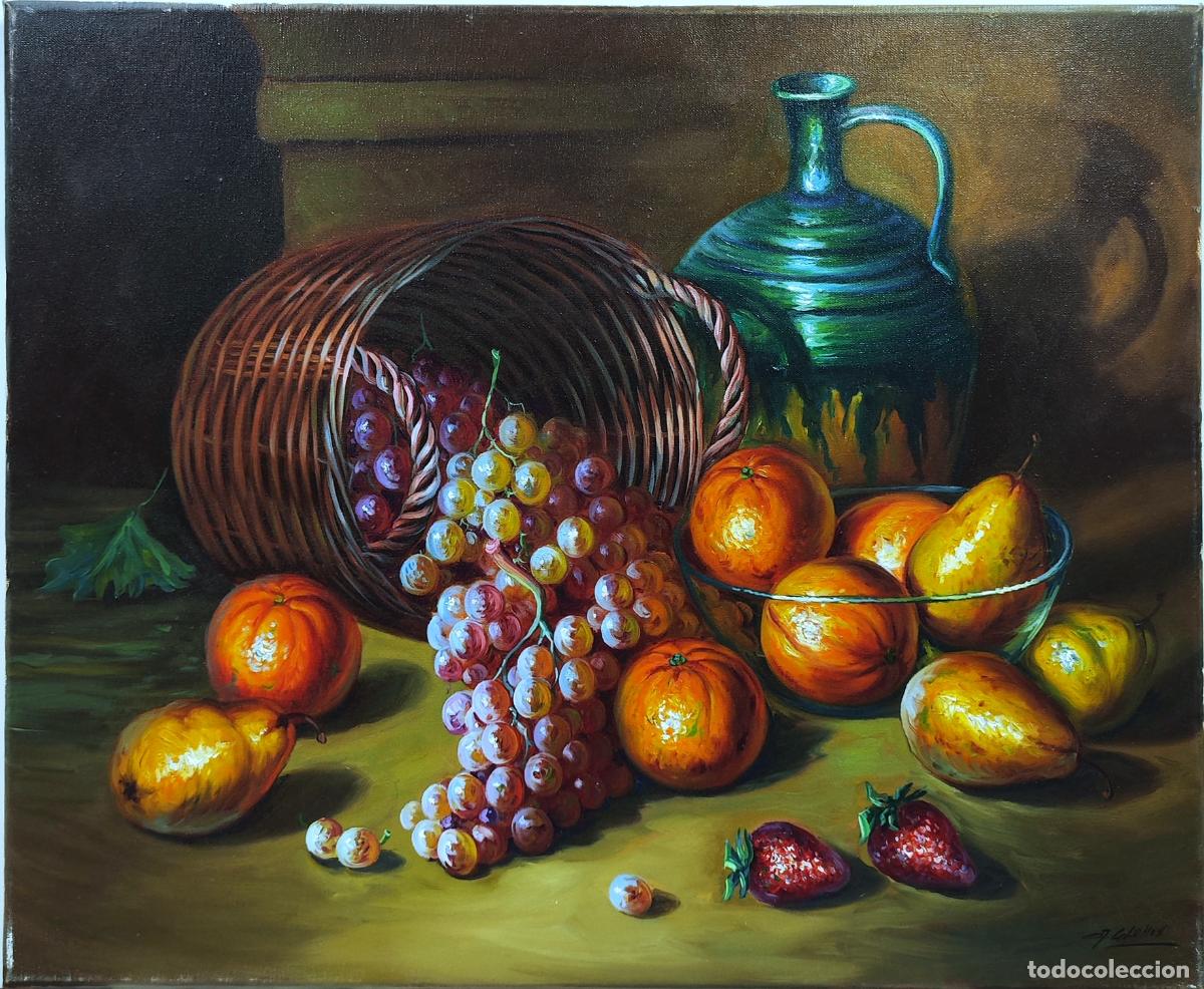 Arte: &Oacute;leo de Anselmo Ceballos. Bodeg&oacute;n con frutas y jarr&oacute;n. 73 x 60 cm