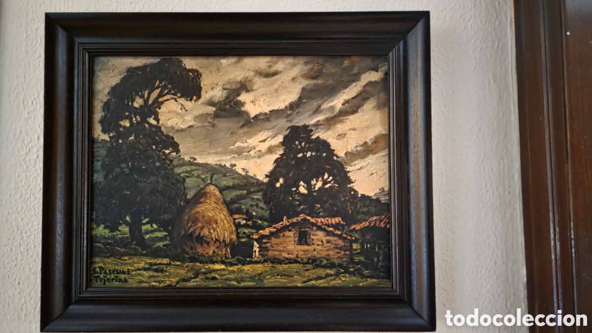 Arte: &Oacute;leo original de Pascual Tejerina - Paisaje rural asturiano