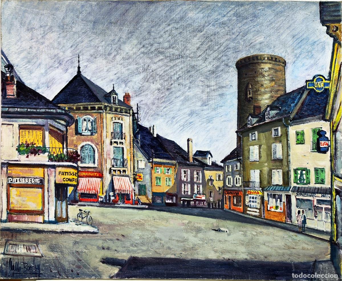 Arte: &Oacute;leo de Antoni Valls Bordoy. Calle francesa con torre. 73 x 60 cm
