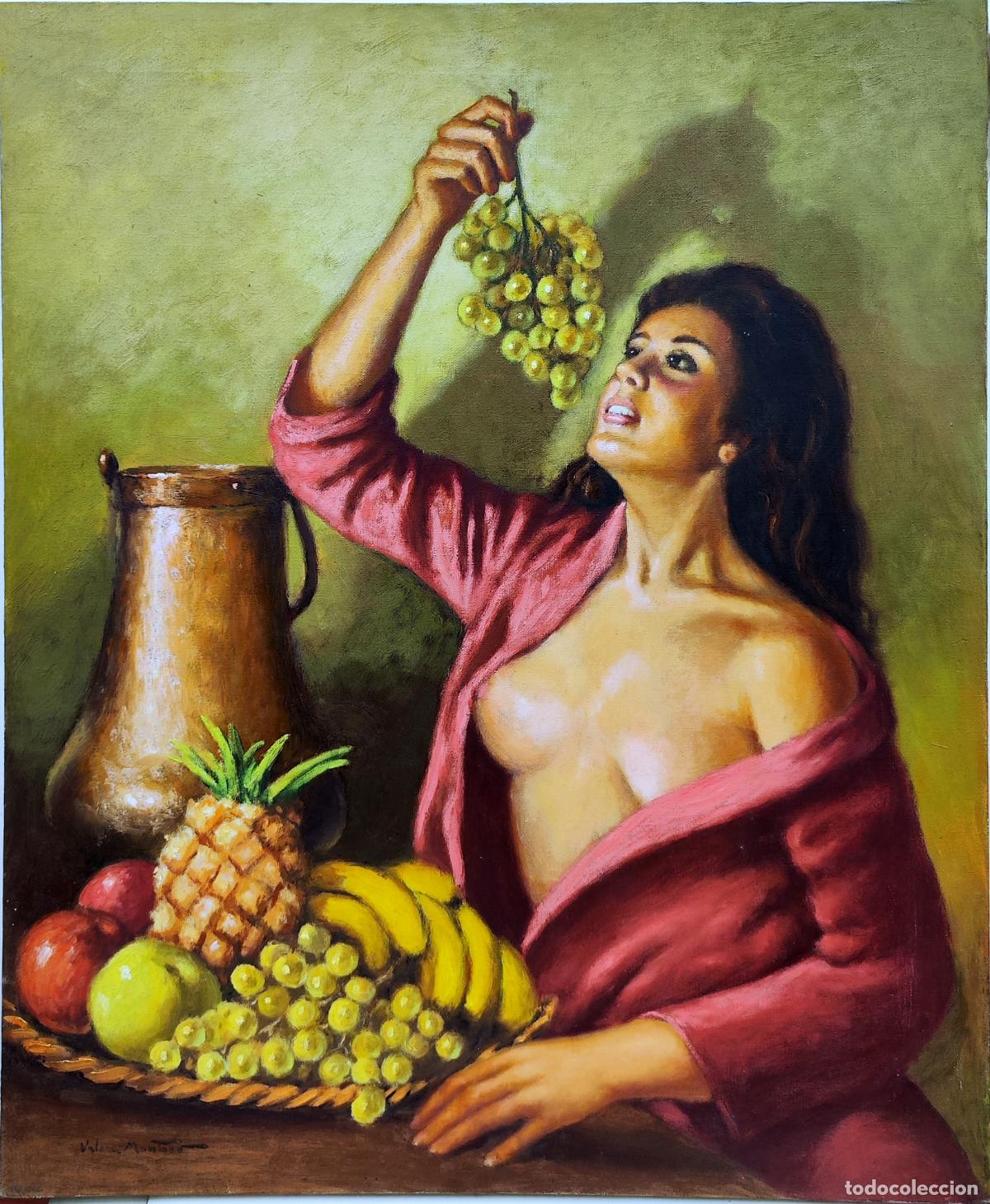 Arte: &Oacute;leo. Naturaleza muerta con figura. Juan Valera Montero. 60 x 73 cm