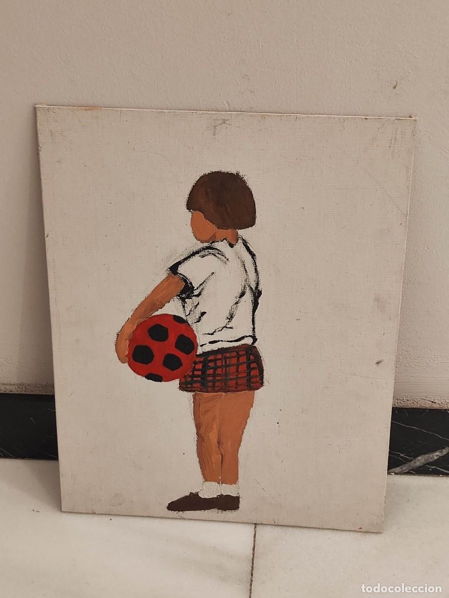 Arte: Pintura al oleo dubujo ni&ntilde;a con balon